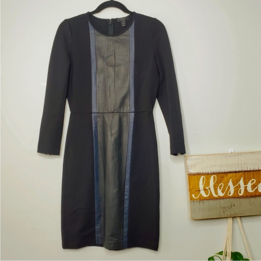 J. Crew Leather Panel Sheath Dress Black 4